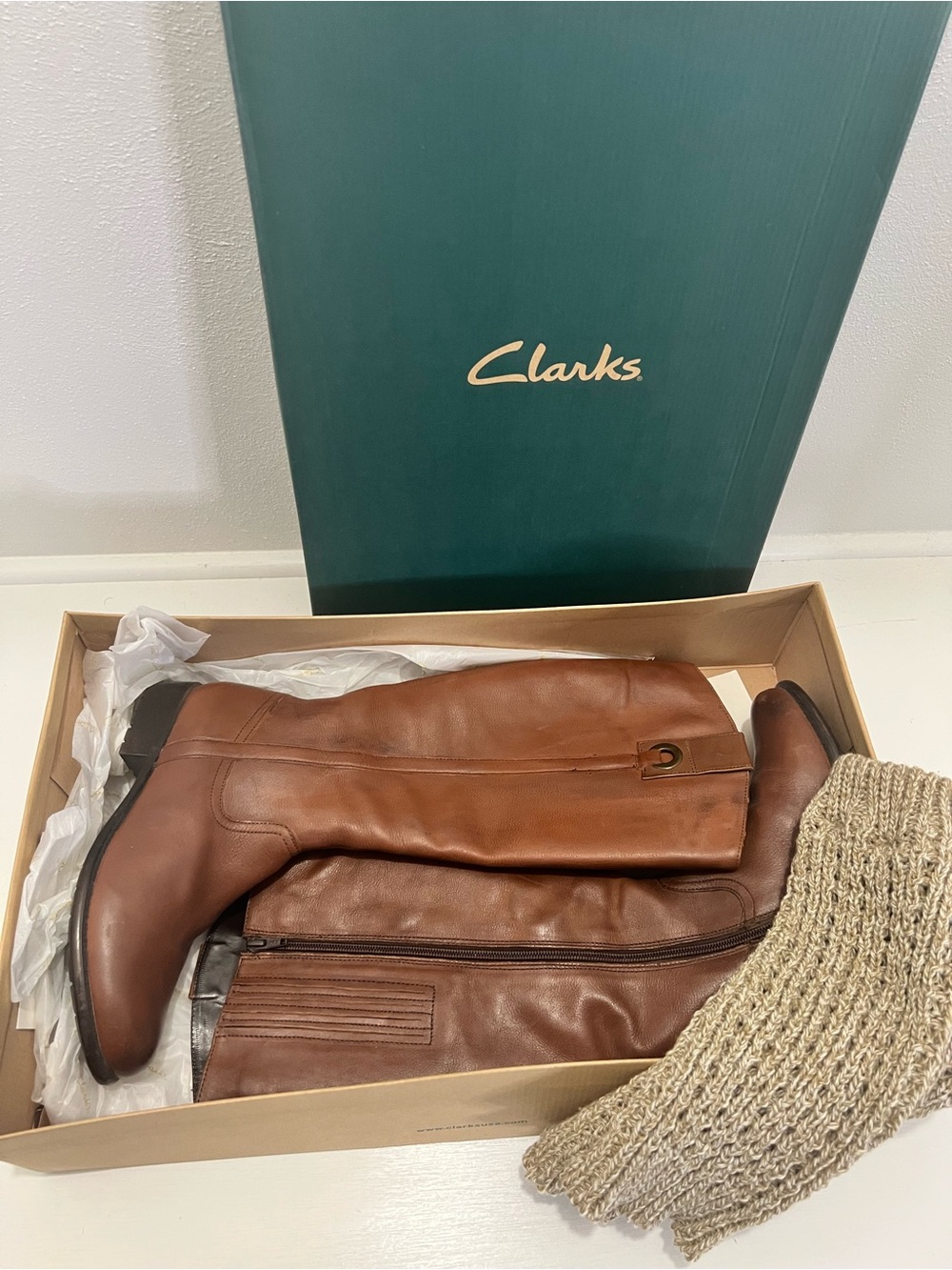 Clarks: Leather Riding Boots with Side Zip